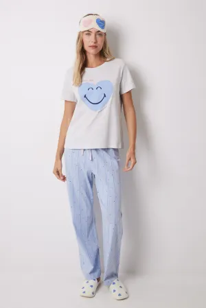 100% cotton blue heart pajamas