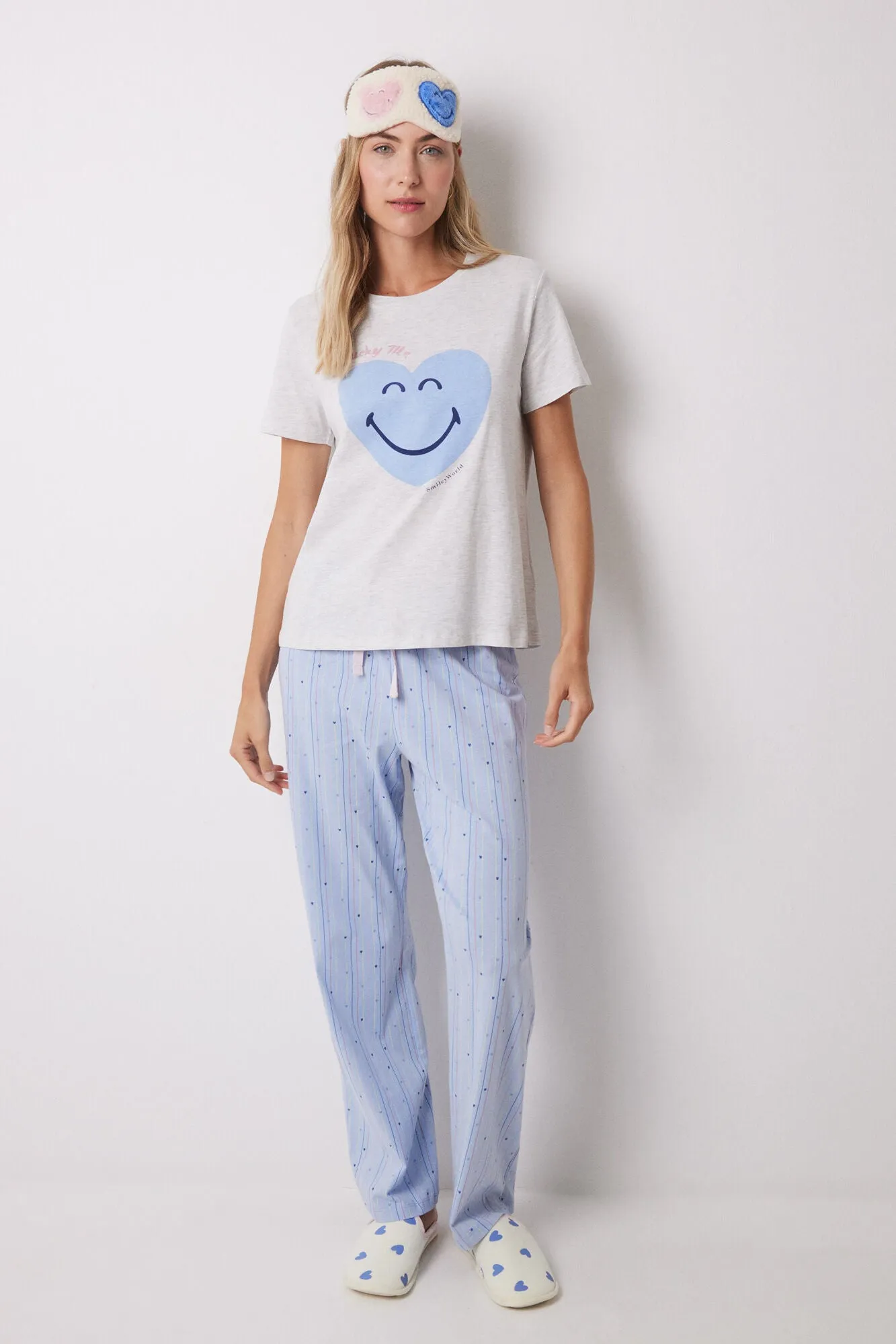 100% cotton blue heart pajamas