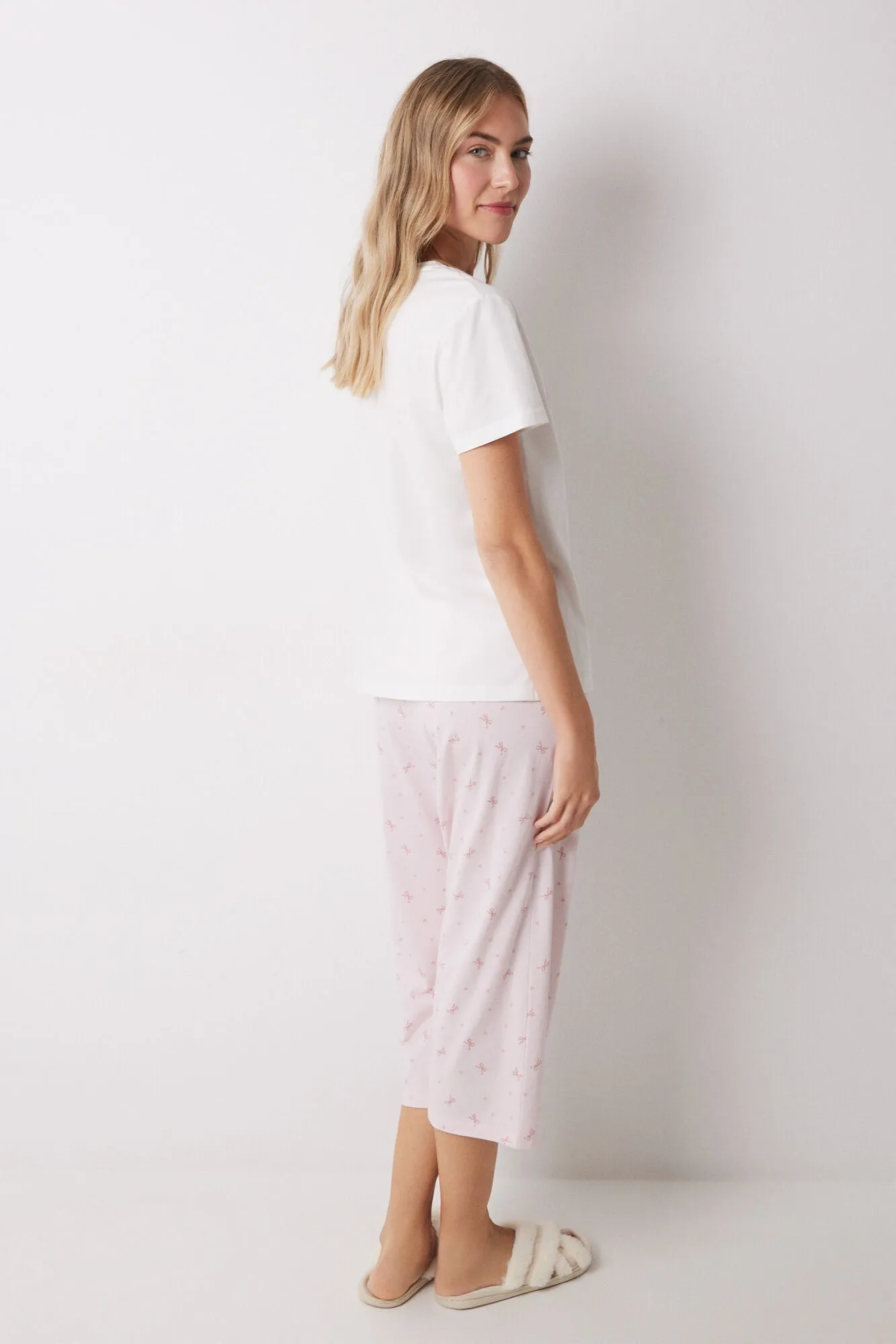 100% cotton white and pink Capri pajamas