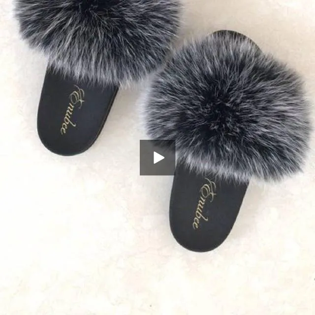 100% Fur Slippers Black