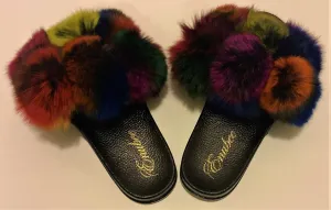 100% Fur Slippers Multi