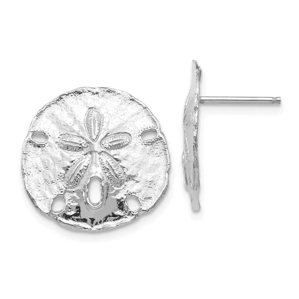 14K WHITE GOLD LARGE SANDDOLLAR POST EARRINGS