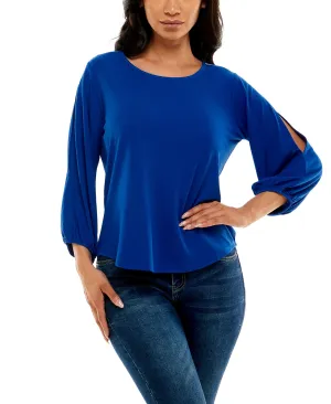 3/4 Puff Sleeve with Slits and Rhinestones Top