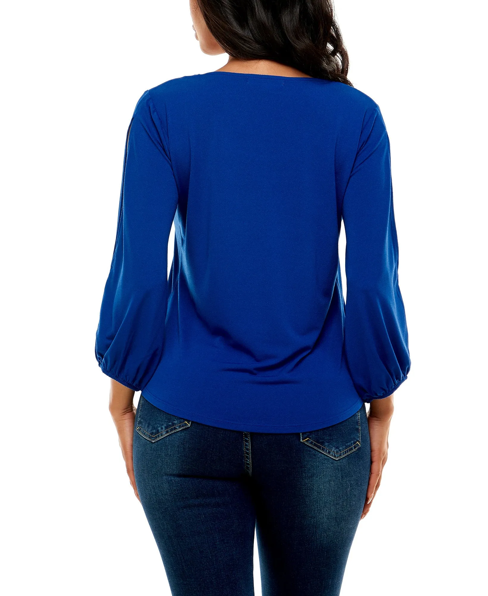 3/4 Puff Sleeve with Slits and Rhinestones Top