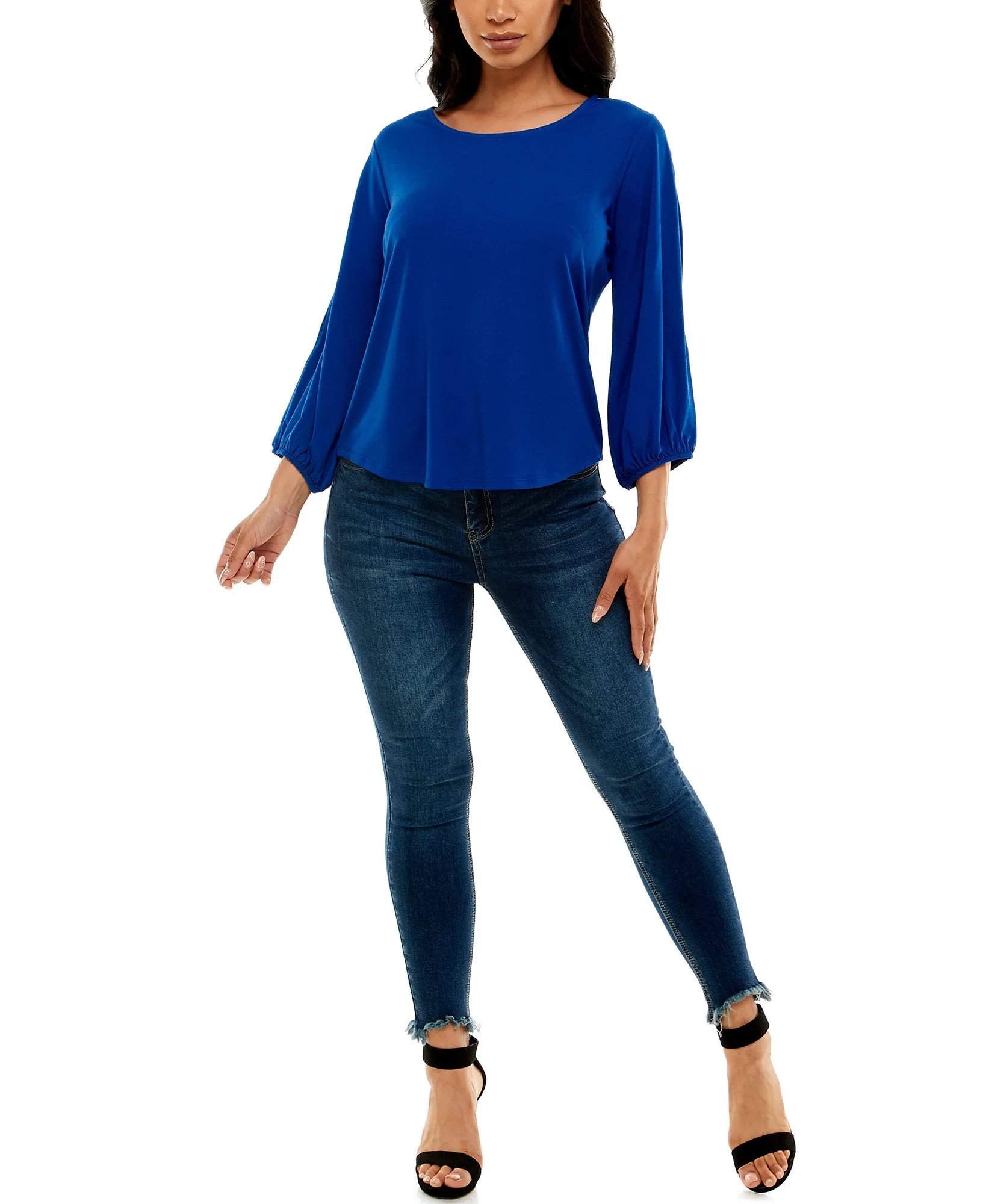 3/4 Puff Sleeve with Slits and Rhinestones Top