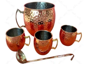 ARTC Hammered Mojito Moscow Mule Copper Mugs Set of 5 Pieces Gold