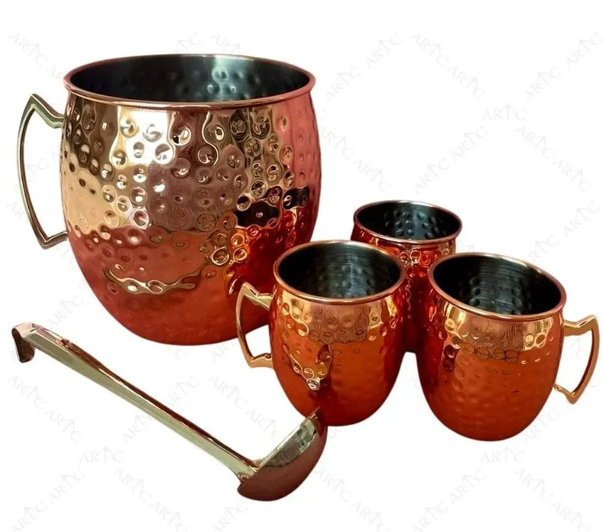ARTC Hammered Mojito Moscow Mule Copper Mugs Set of 5 Pieces Gold