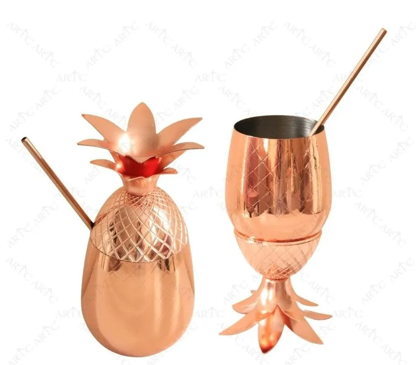 ARTC Solid Copper Pineapple Tumbler/Mug with Copper Straw