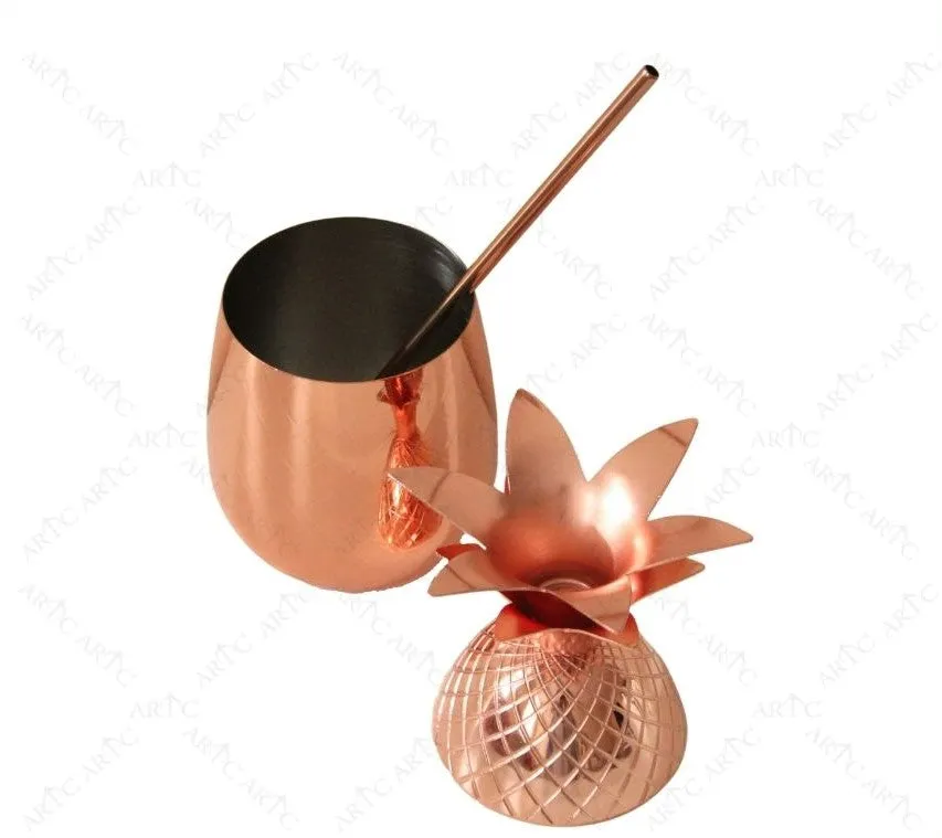 ARTC Solid Copper Pineapple Tumbler/Mug with Copper Straw
