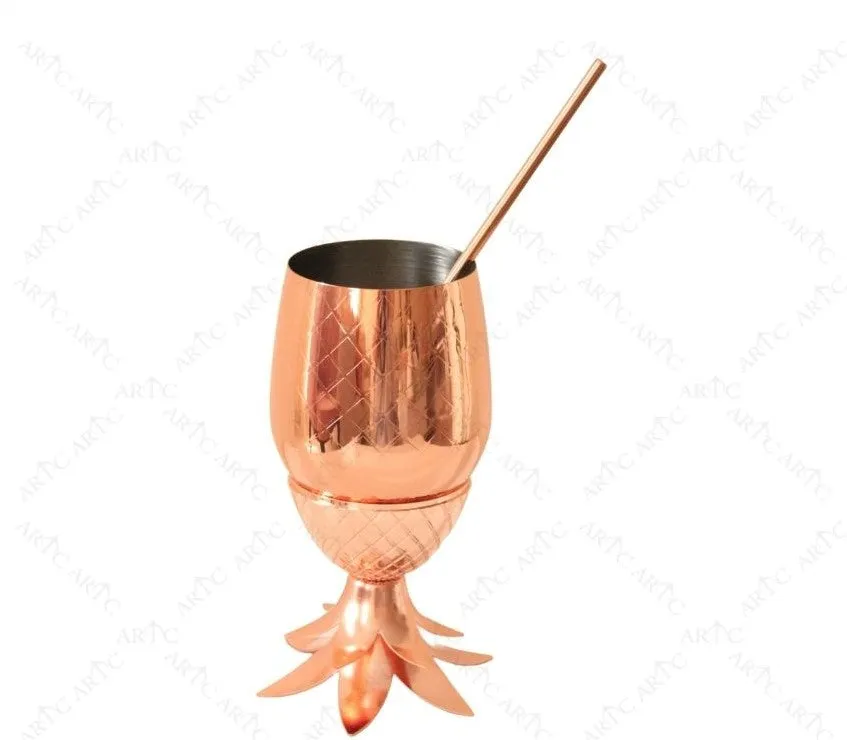 ARTC Solid Copper Pineapple Tumbler/Mug with Copper Straw