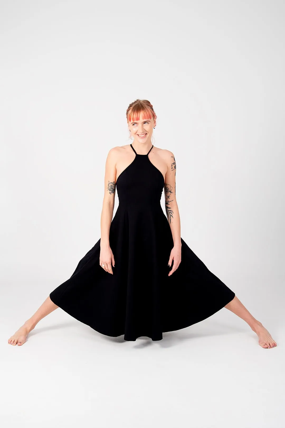 Asri Point Neck Midi Dress in Black