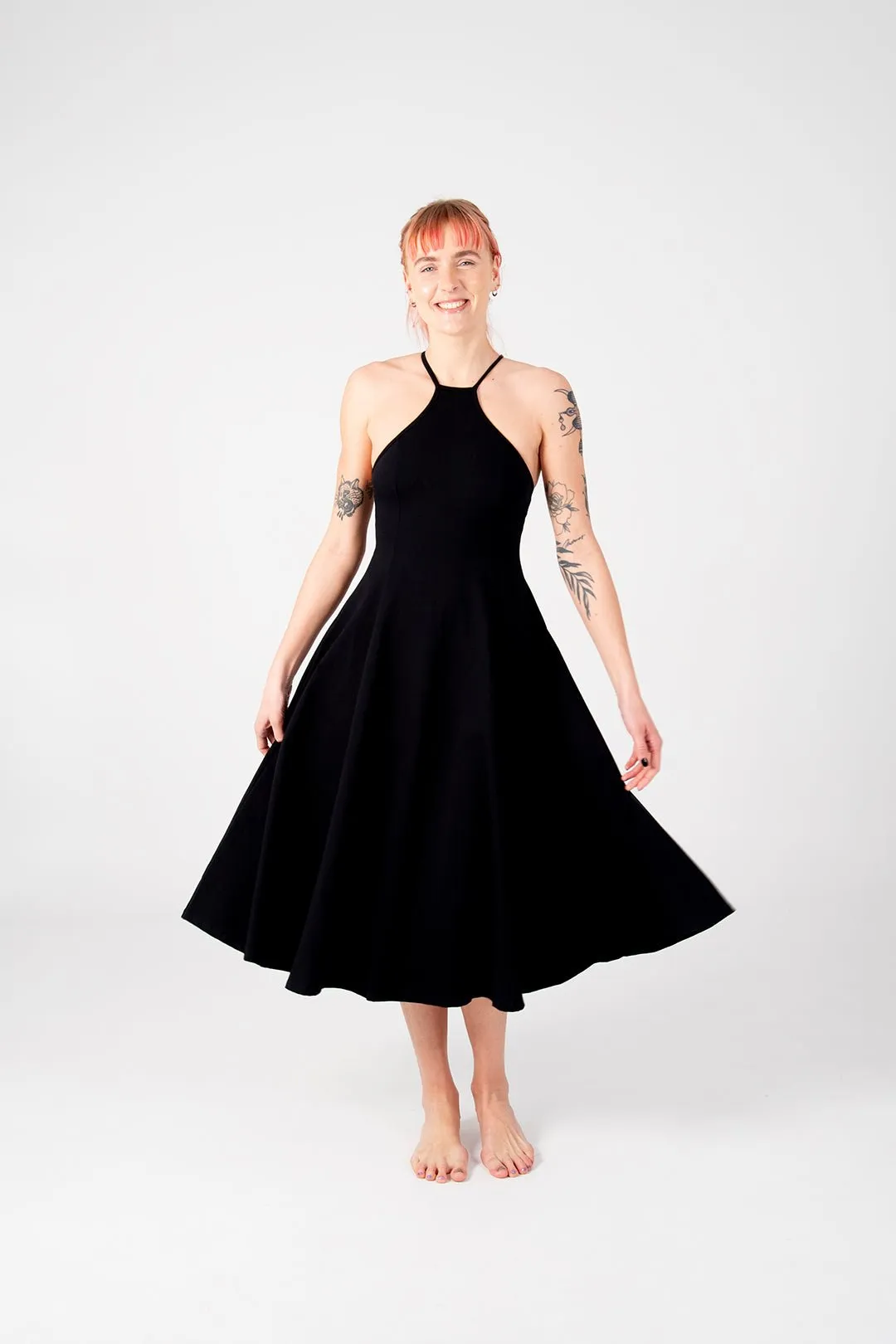 Asri Point Neck Midi Dress in Black