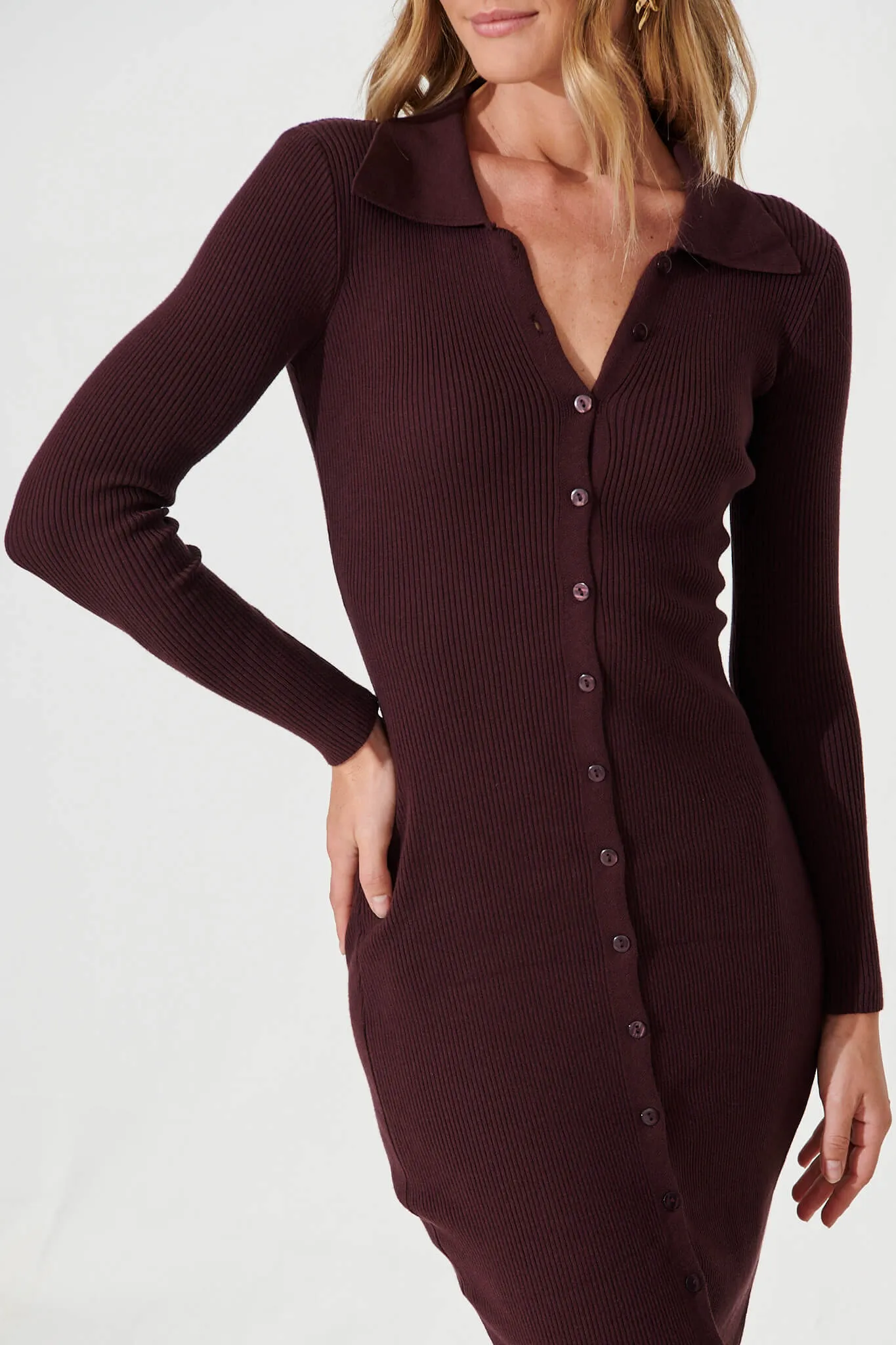Bellucci Midi Knit Dress In Coffee Cotton