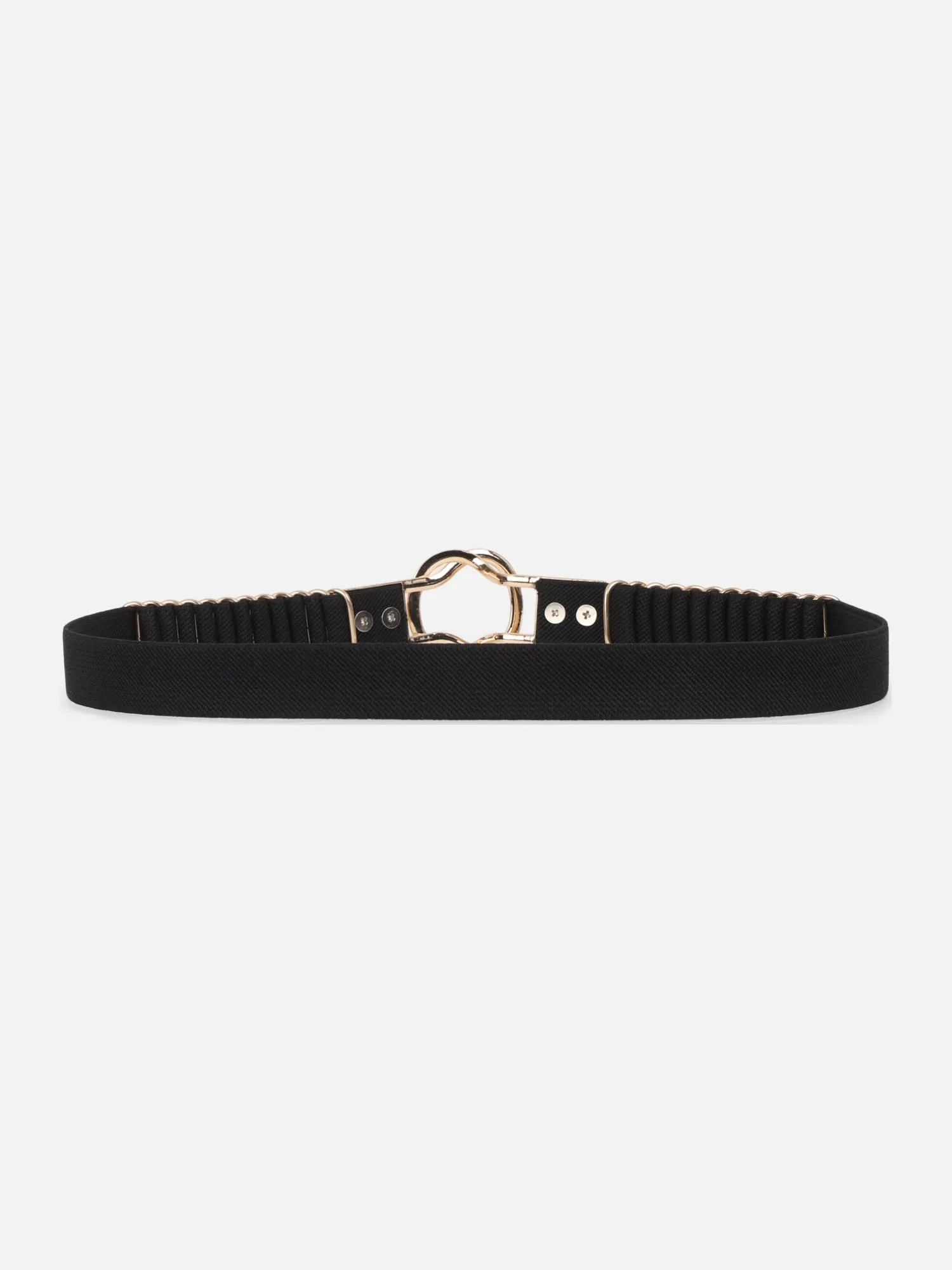 Berrylush Women Solid Black Golden Embellished Nylon Interlock Regular Belt