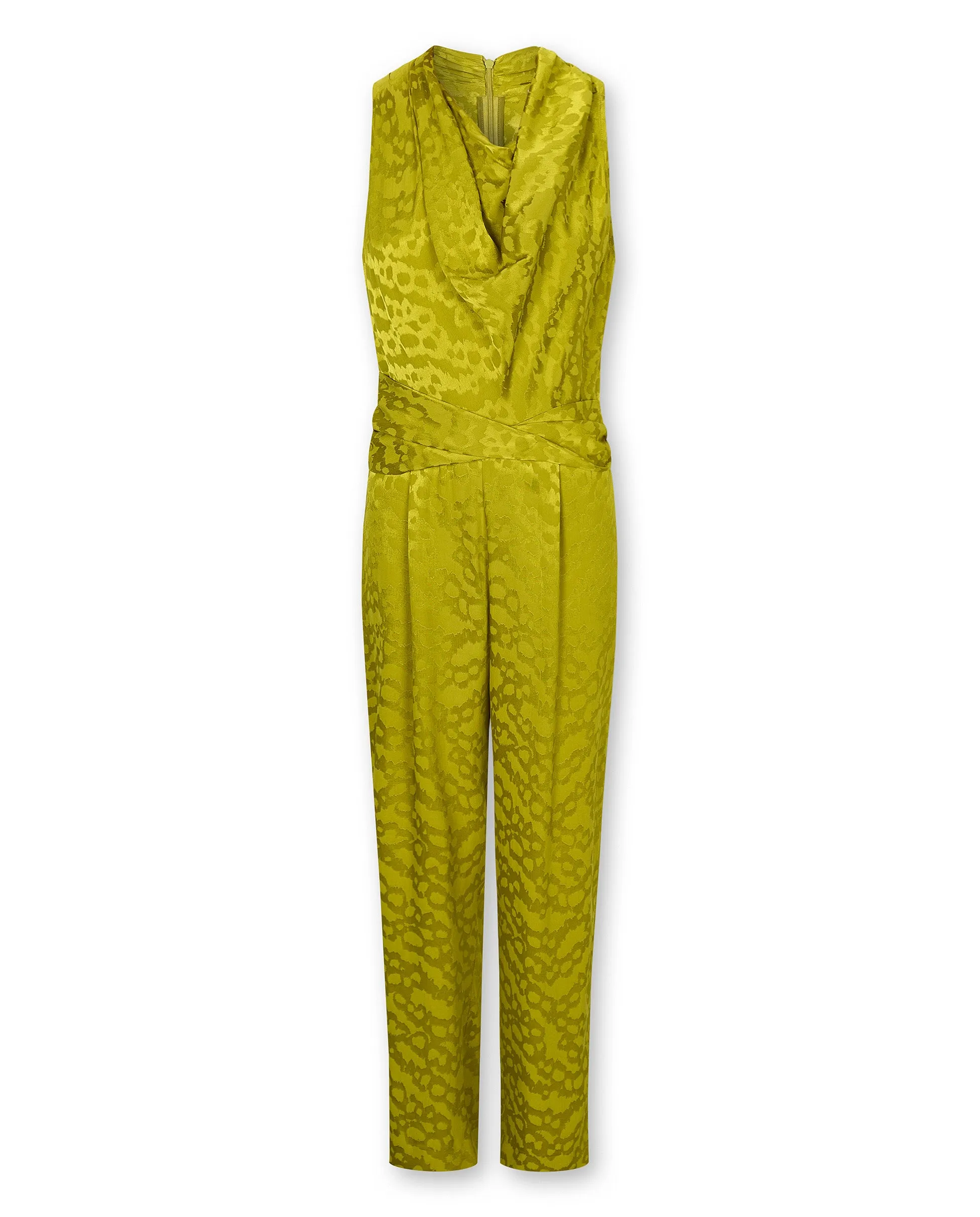 BHAKTI | Chartreuse Yellow Jacquard Leopard Print Sleeveless Jumpsuit