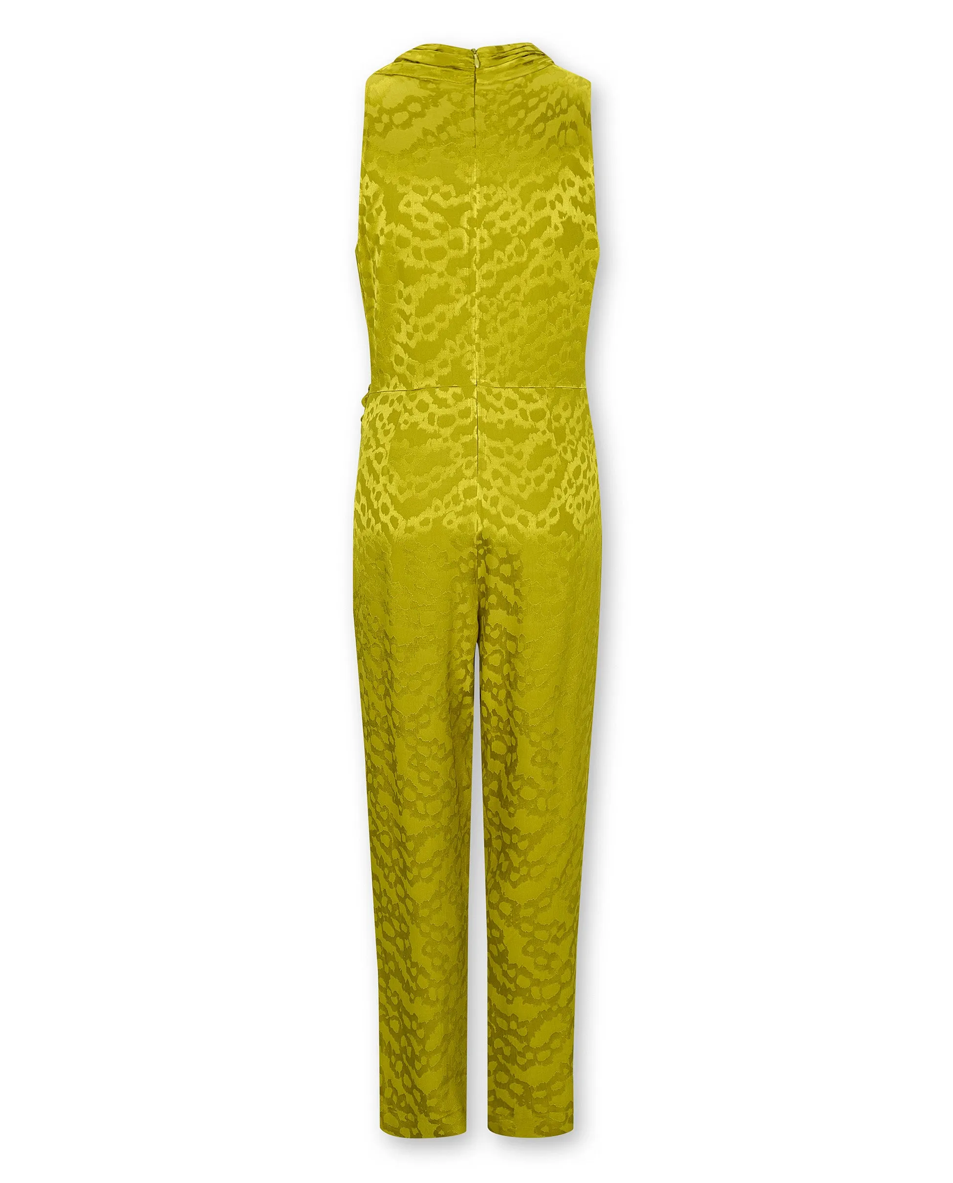 BHAKTI | Chartreuse Yellow Jacquard Leopard Print Sleeveless Jumpsuit