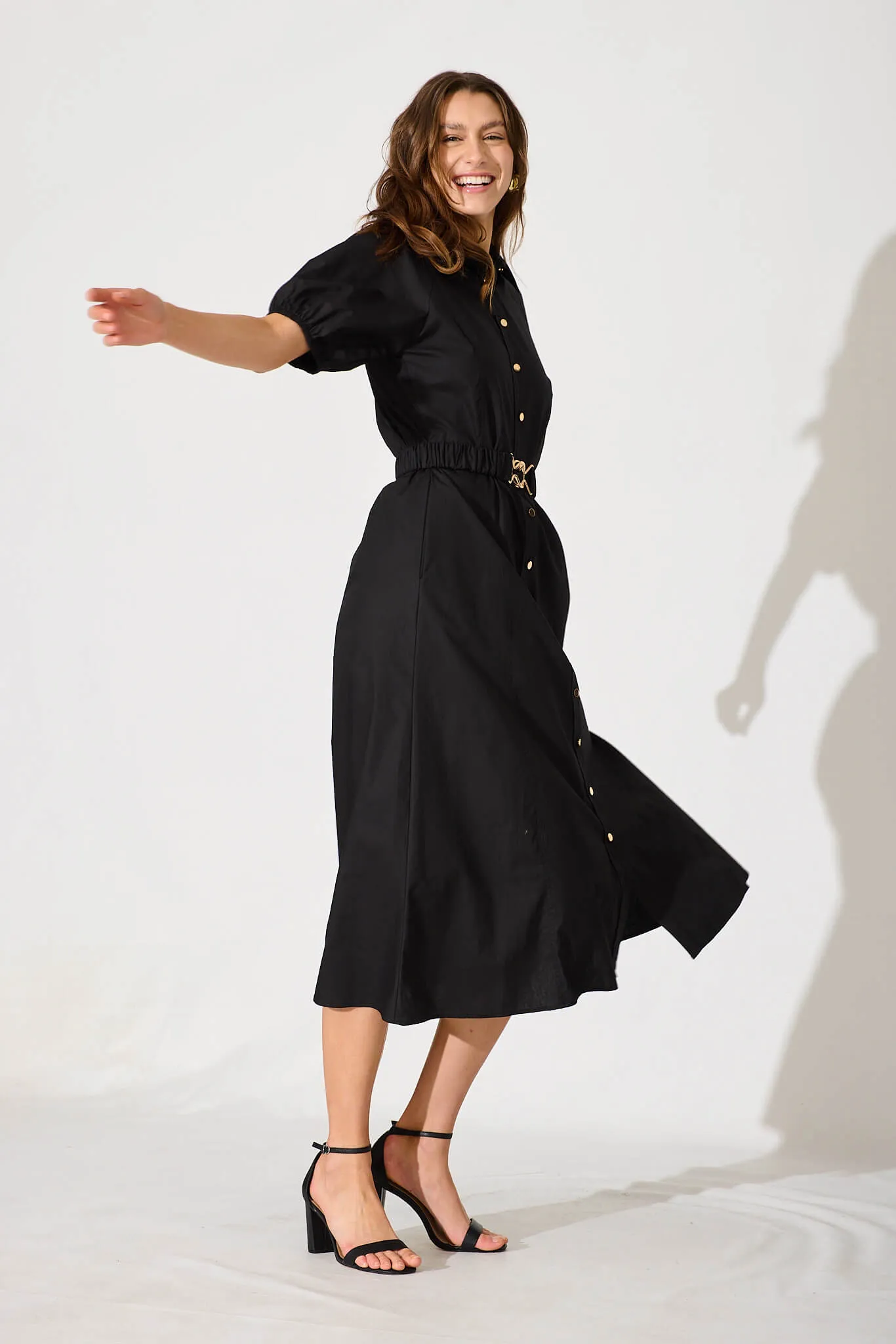 Black Cotton Midi Dress - Lydon Style