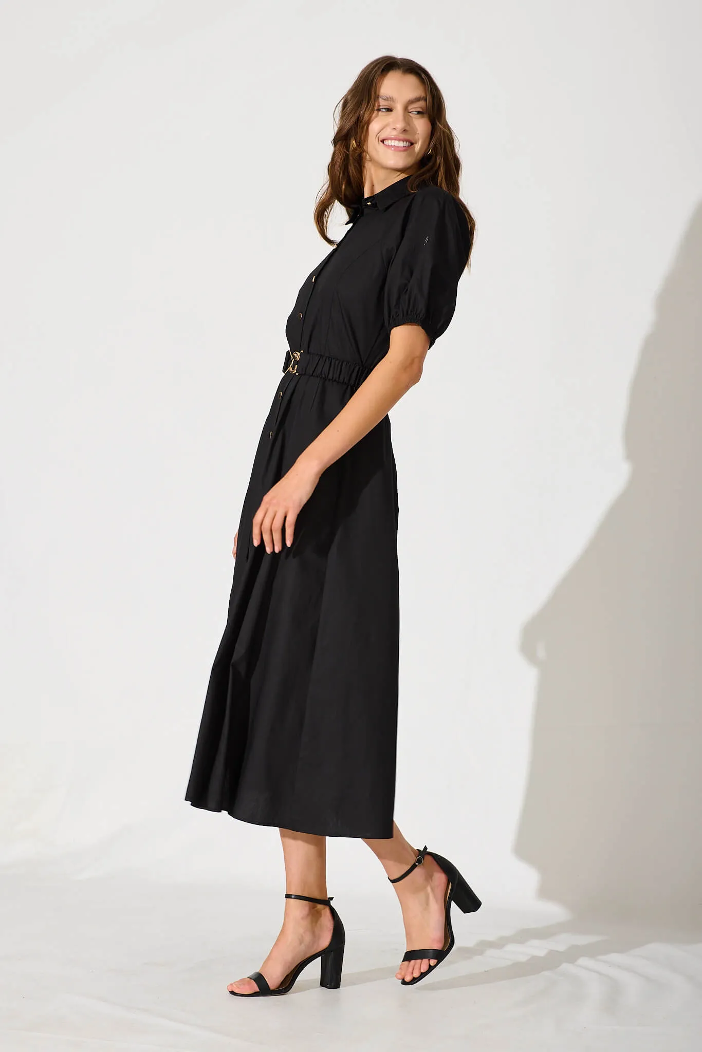 Black Cotton Midi Dress - Lydon Style