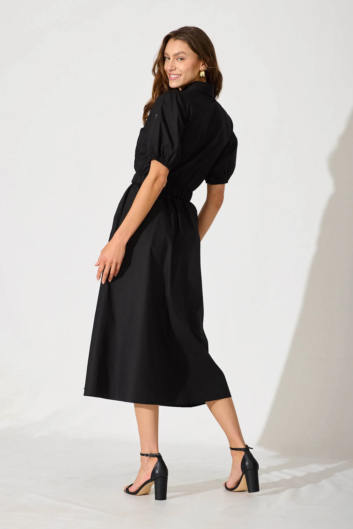 Black Cotton Midi Dress - Lydon Style