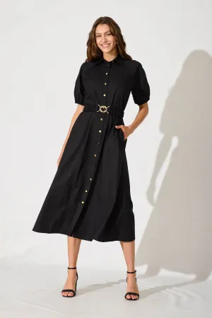 Black Cotton Midi Dress - Lydon Style