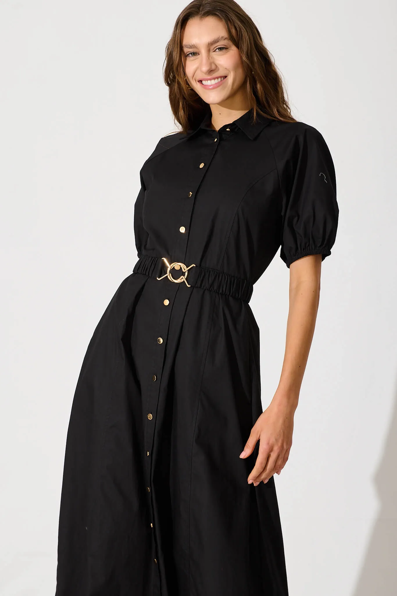 Black Cotton Midi Dress - Lydon Style