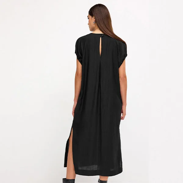 Black Short Sleeve Column T-shirt Midi Dress