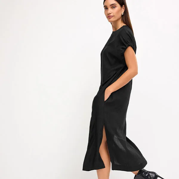 Black Short Sleeve Column T-shirt Midi Dress