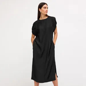 Black Short Sleeve Column T-shirt Midi Dress