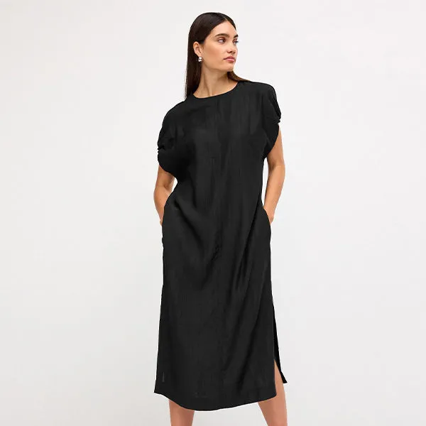 Black Short Sleeve Column T-shirt Midi Dress