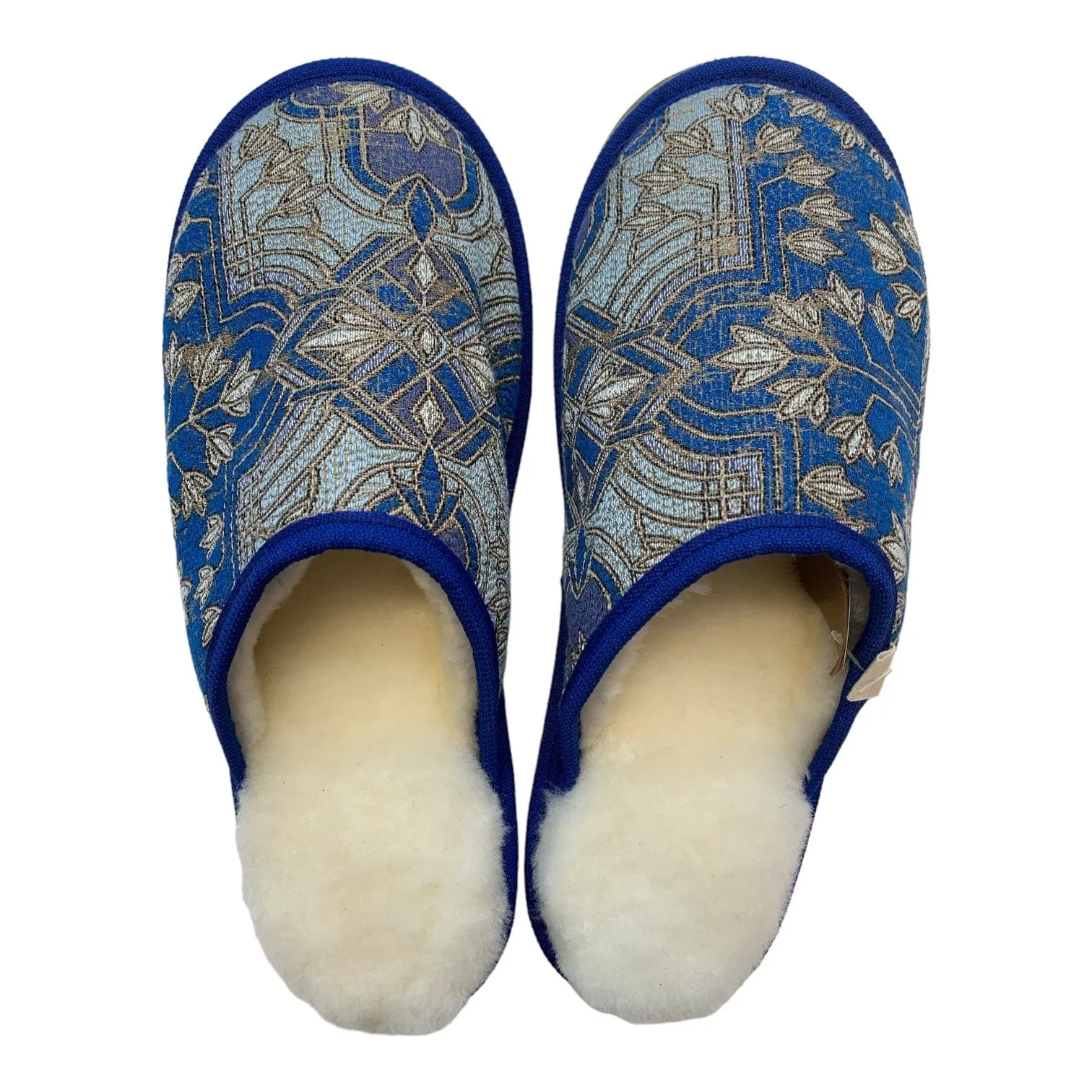 Blue & Silver Geo Large White Slippers