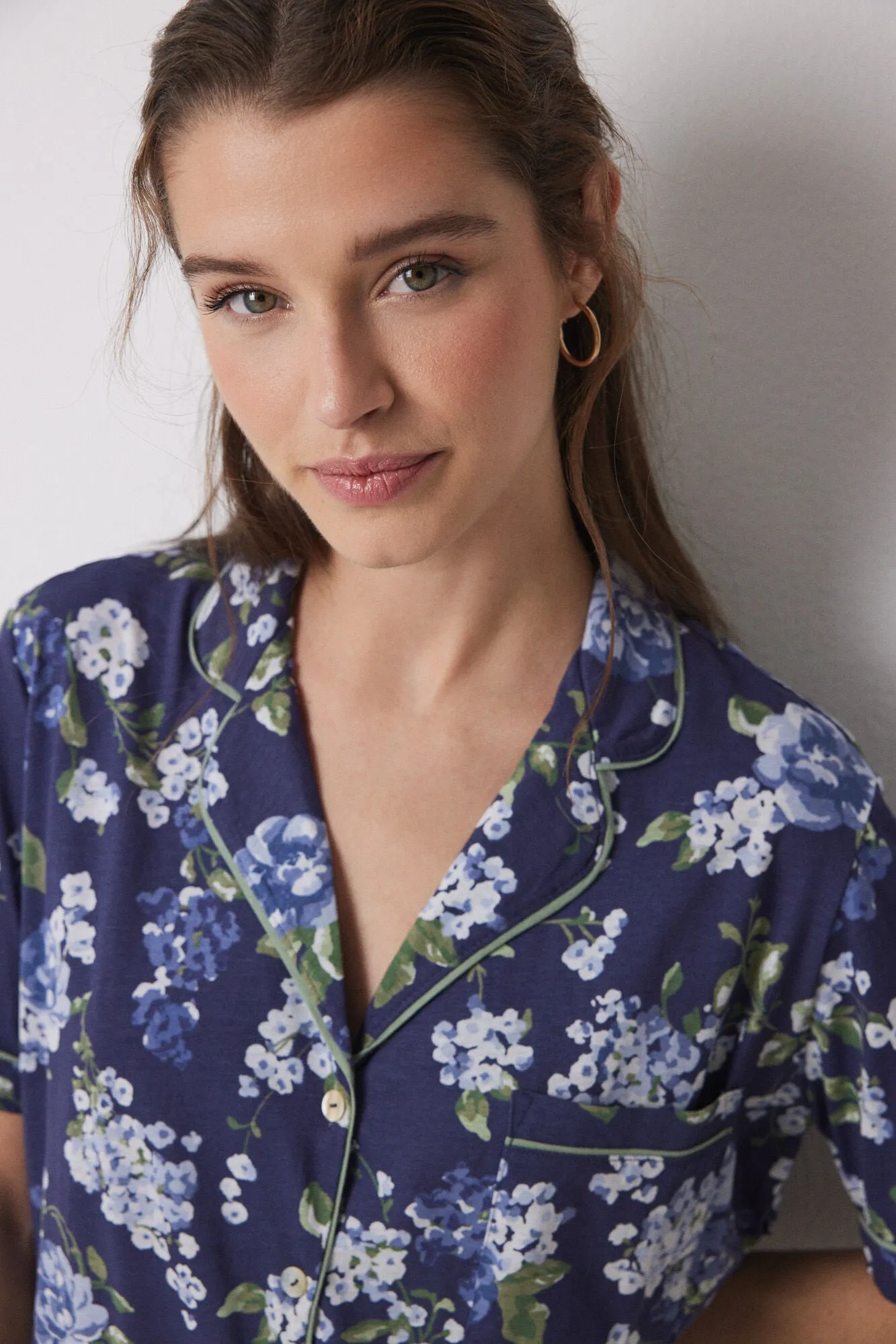 Blue floral 100% cotton classic pyjamas