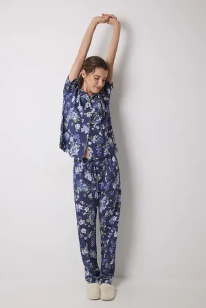 Blue floral 100% cotton classic pyjamas