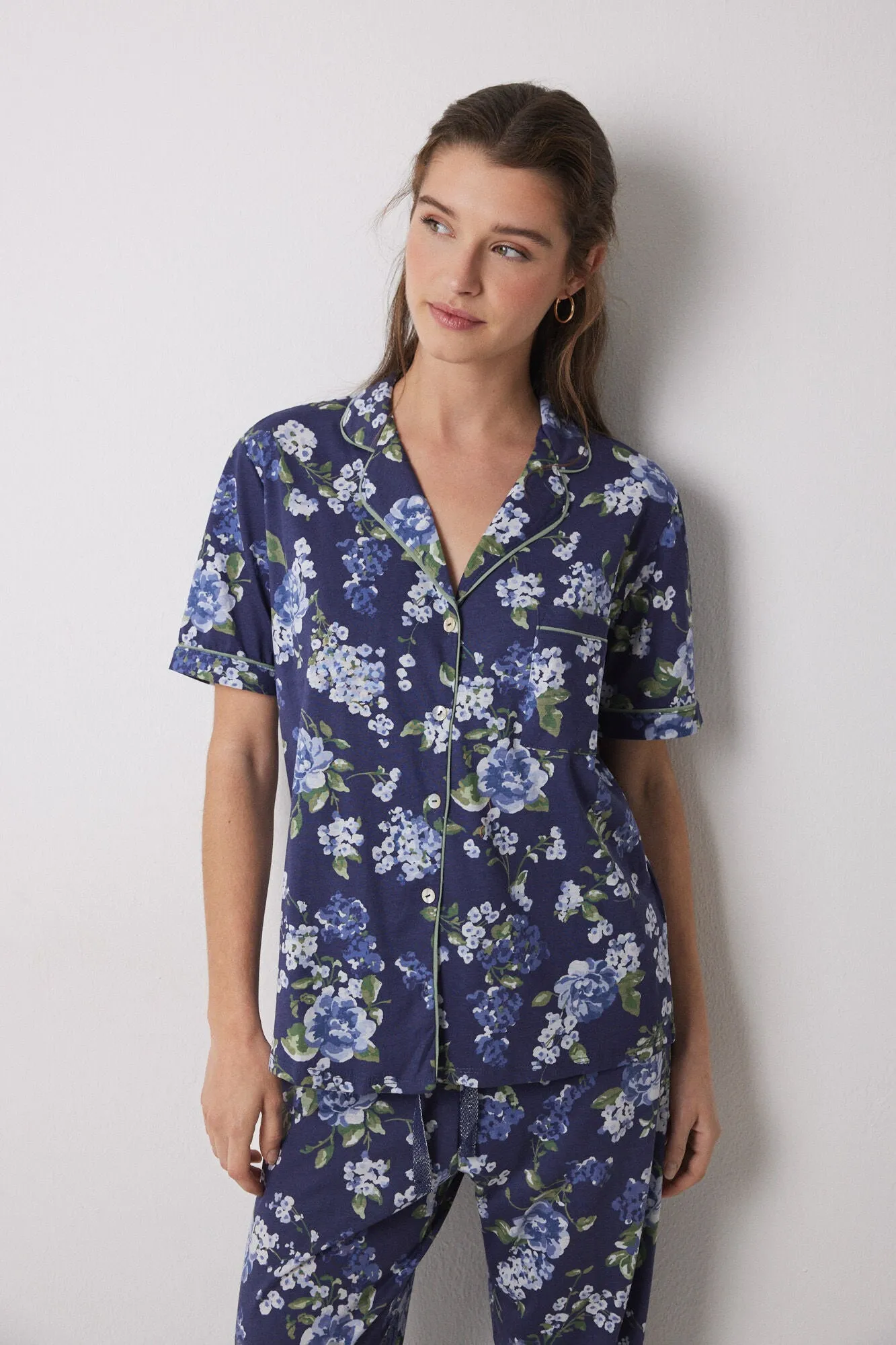 Blue floral 100% cotton classic pyjamas