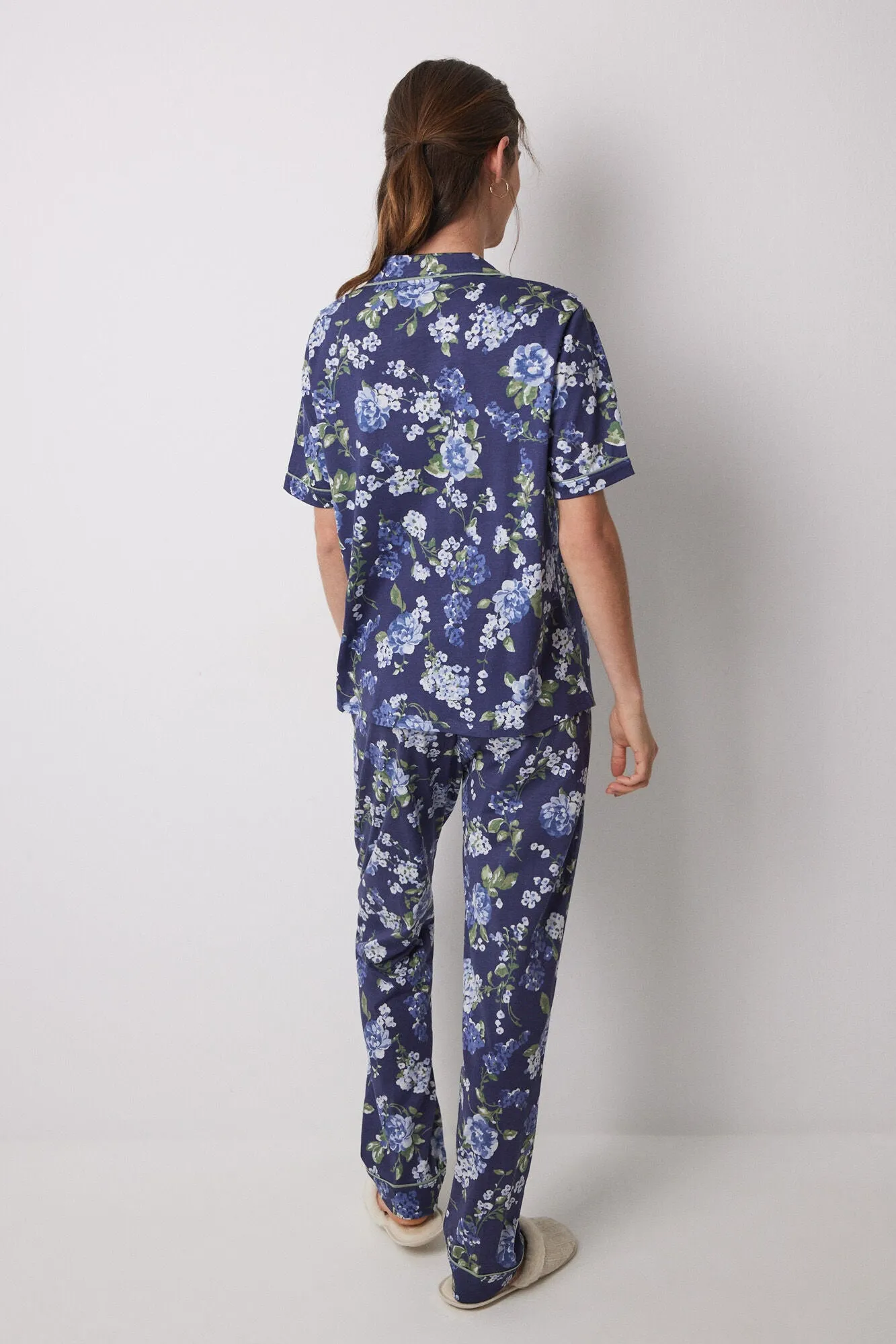 Blue floral 100% cotton classic pyjamas