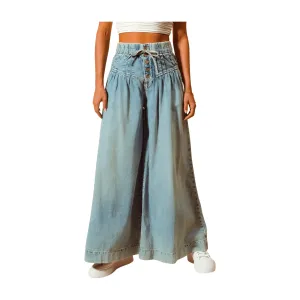 Boho Wide-Leg Denim Pants