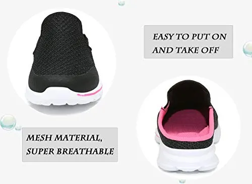 C CELANDA Womens Mens Garden Clogs Mules Slip on House Slippers Breathable Lightweight Mesh Shoes Non Slip Trainers Fashion Knit Sneakers Black Rose