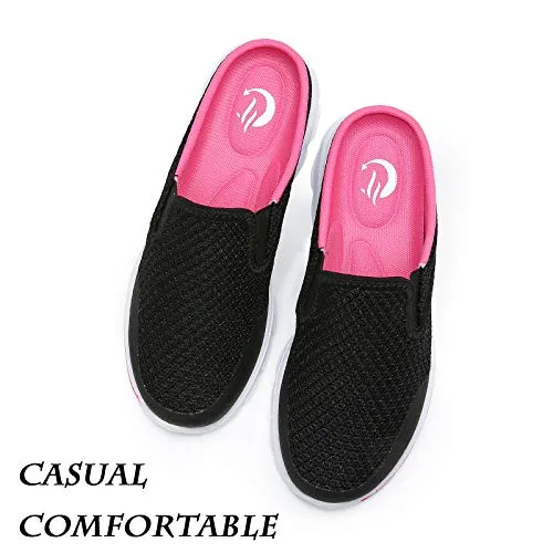 C CELANDA Womens Mens Garden Clogs Mules Slip on House Slippers Breathable Lightweight Mesh Shoes Non Slip Trainers Fashion Knit Sneakers Black Rose