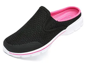 C CELANDA Womens Mens Garden Clogs Mules Slip on House Slippers Breathable Lightweight Mesh Shoes Non Slip Trainers Fashion Knit Sneakers Black Rose