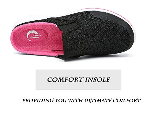 C CELANDA Womens Mens Garden Clogs Mules Slip on House Slippers Breathable Lightweight Mesh Shoes Non Slip Trainers Fashion Knit Sneakers Black Rose