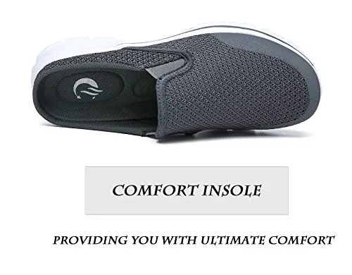 C CELANDA Womens Mens Garden Clogs Mules Slip on House Slippers Breathable Lightweight Mesh Shoes Non Slip Trainers Knit Sneakers Dark Grey
