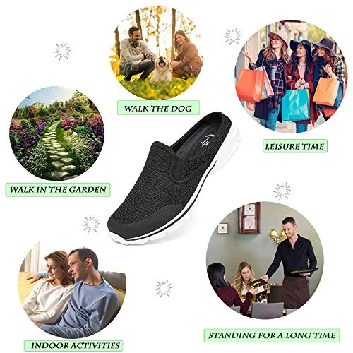 C CELANDA Womens Mens Garden Clogs Mules Slip on House Slippers Breathable Lightweight Mesh Shoes Non Slip Trainers Knit Sneakers Dark Grey