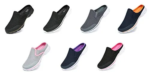 C CELANDA Womens Mens Garden Clogs Mules Slip on House Slippers Breathable Lightweight Mesh Shoes Non Slip Trainers Knit Sneakers Dark Grey