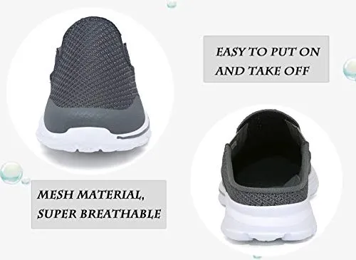 C CELANDA Womens Mens Garden Clogs Mules Slip on House Slippers Breathable Lightweight Mesh Shoes Non Slip Trainers Knit Sneakers Dark Grey