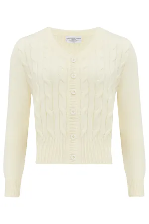 Cable Knit Cardigan in Cream, Stunning 1940s True Vintage Style