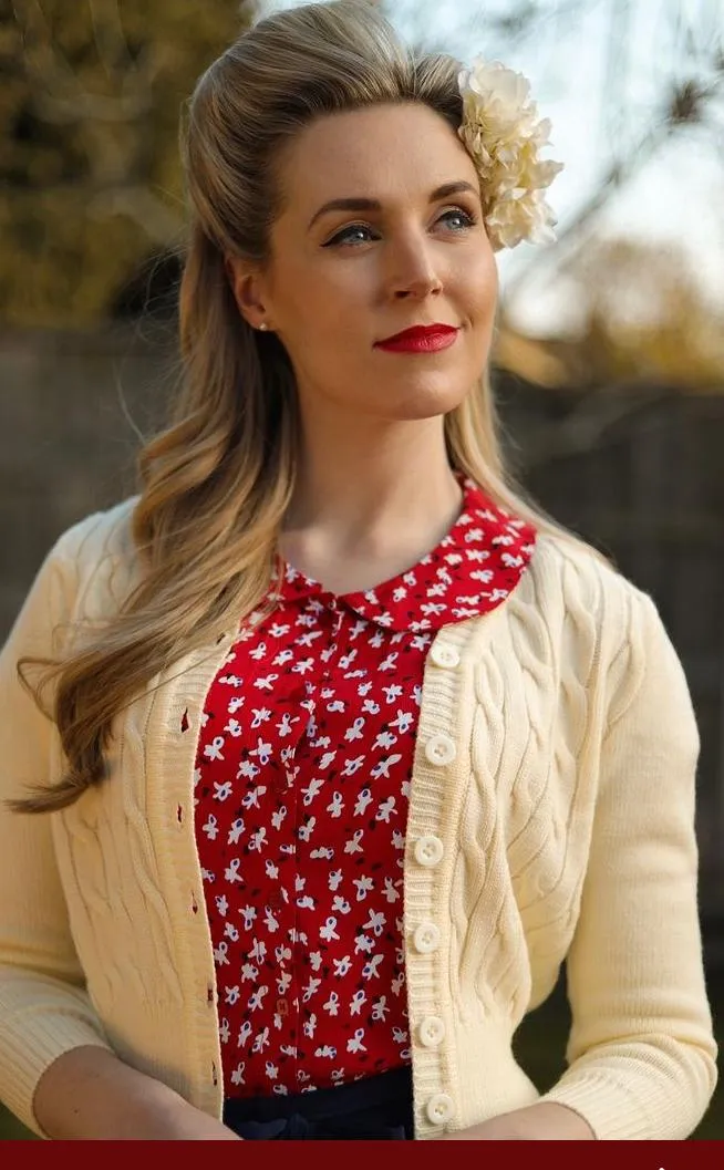 Cable Knit Cardigan in Cream, Stunning 1940s True Vintage Style