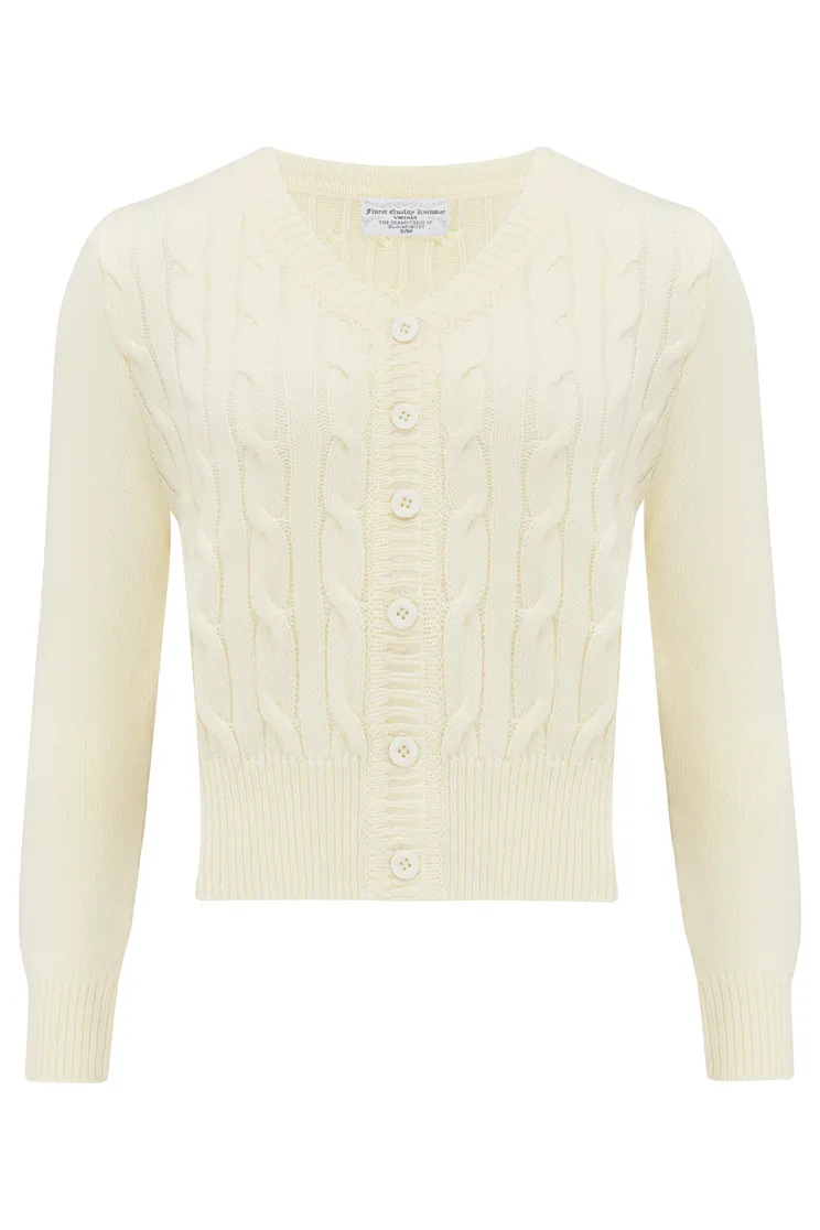 Cable Knit Cardigan in Cream, Stunning 1940s True Vintage Style