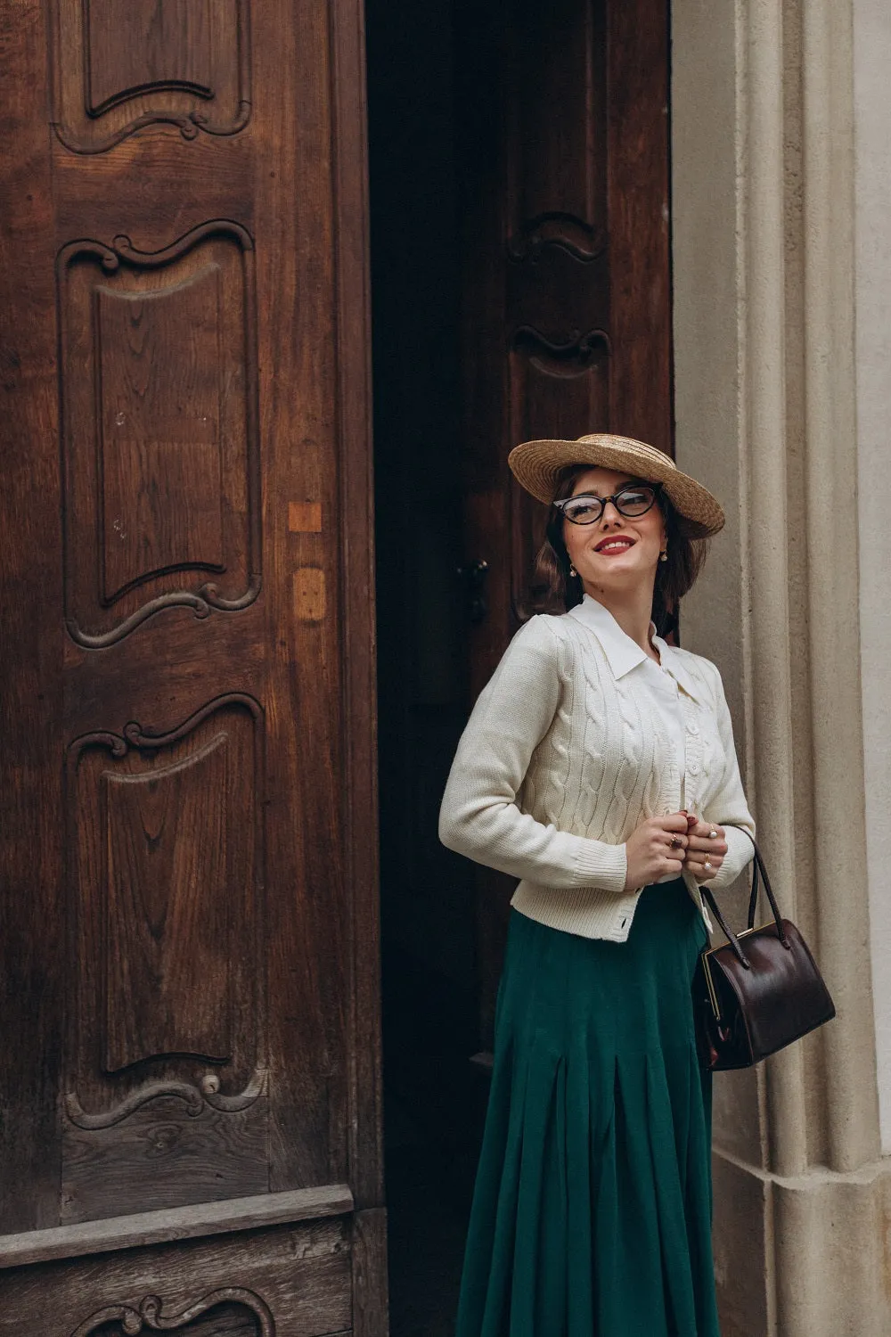 Cable Knit Cardigan in Cream, Stunning 1940s True Vintage Style
