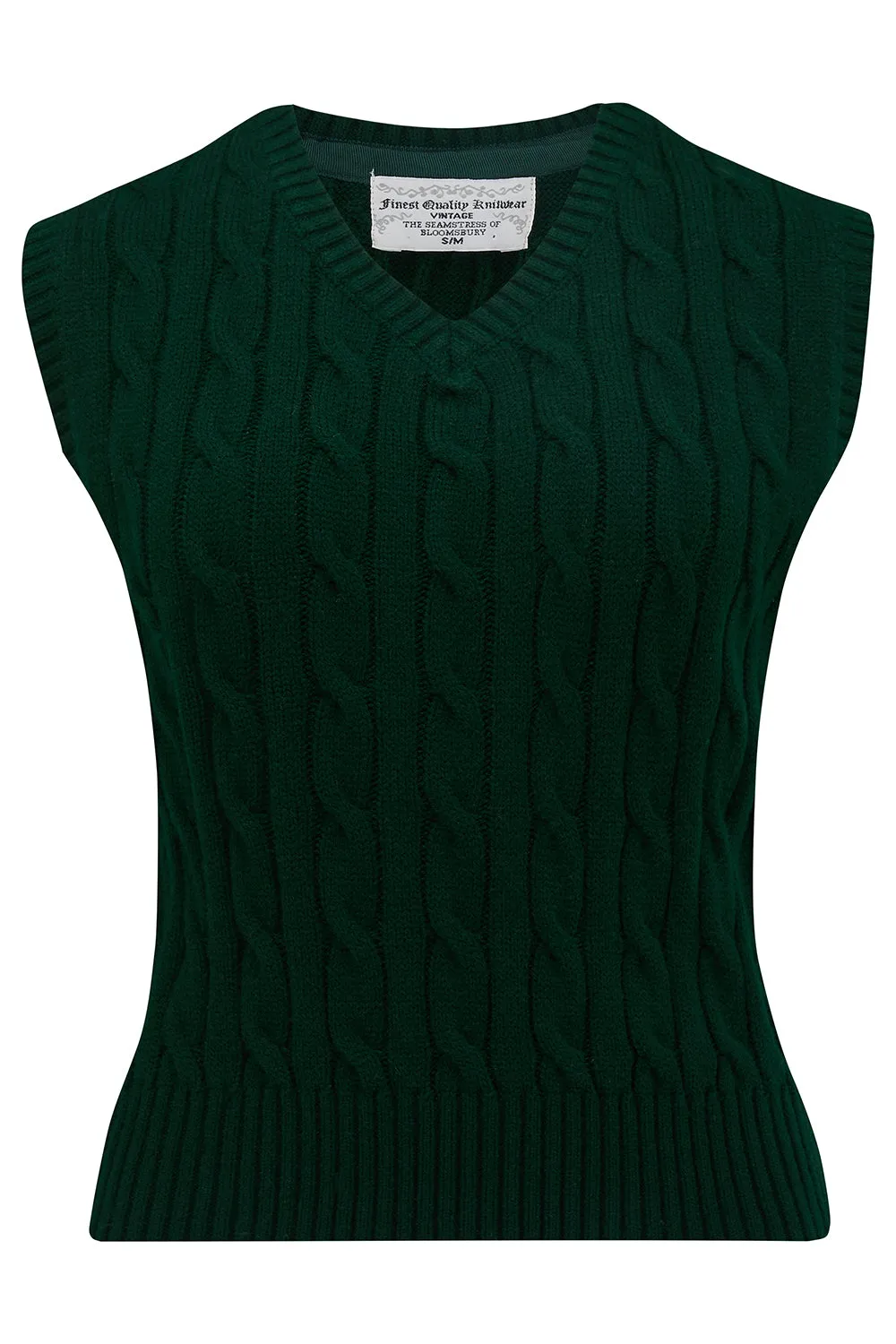 Cable Knit Slipover in Forest Green, Stunning 1940s True Vintage Style