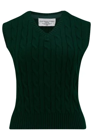 Cable Knit Slipover in Forest Green, Stunning 1940s True Vintage Style