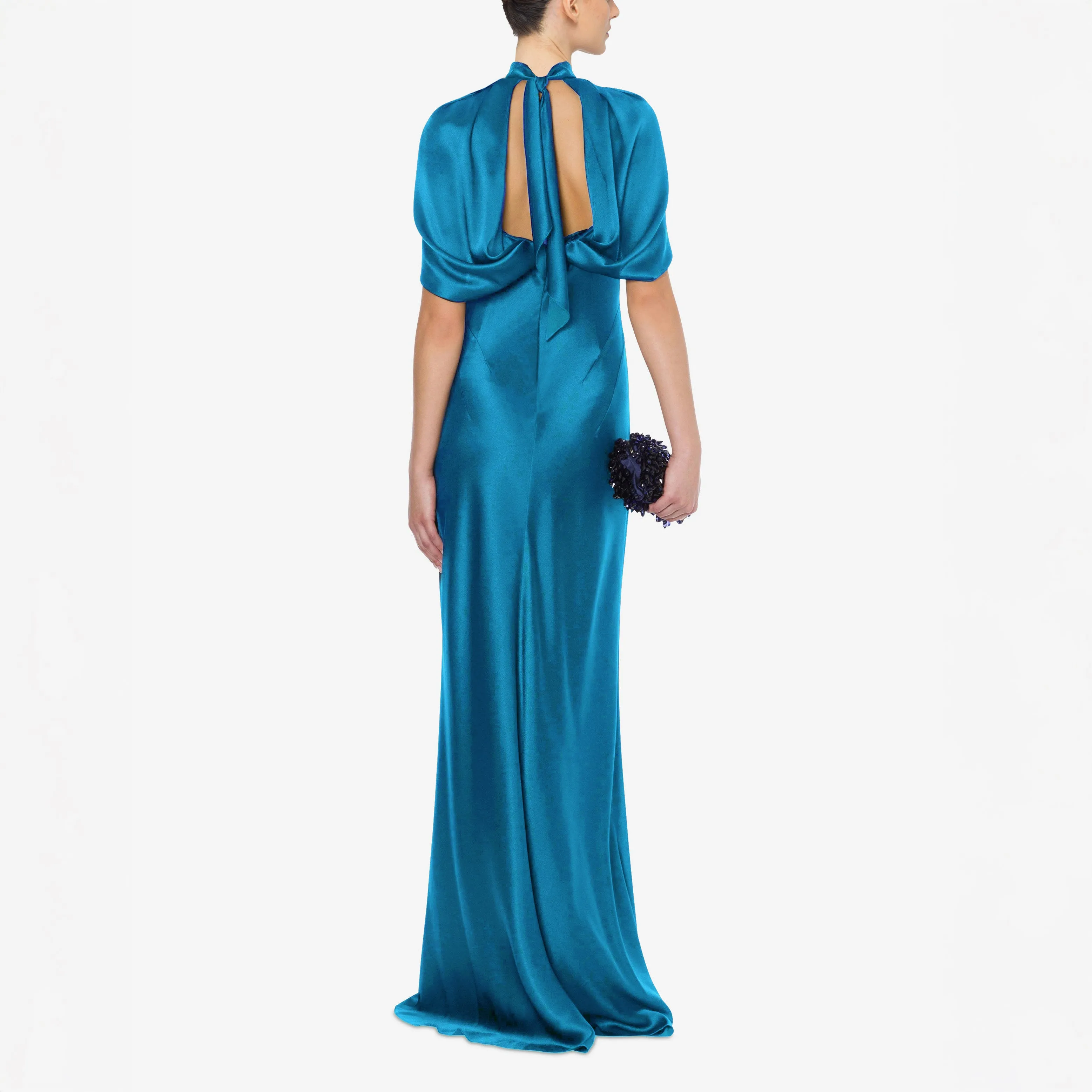 Celestial Satin Dress with Cape Sleeve